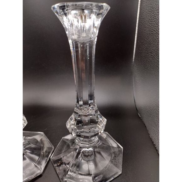 Vintage Hand Blown Lead Glass Taper Candle Holder Set Elegant 7.5" Pair Unmarked - Picture 3 of 12